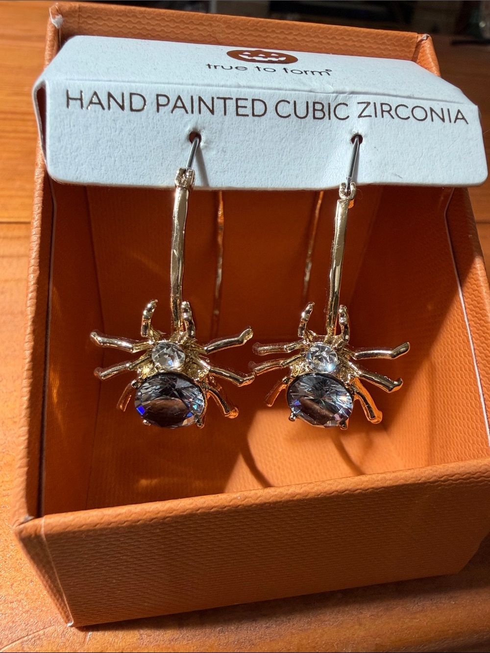 Gold Spider 2” Hoop Earrings with Hand-Painted Cubic Zirconia